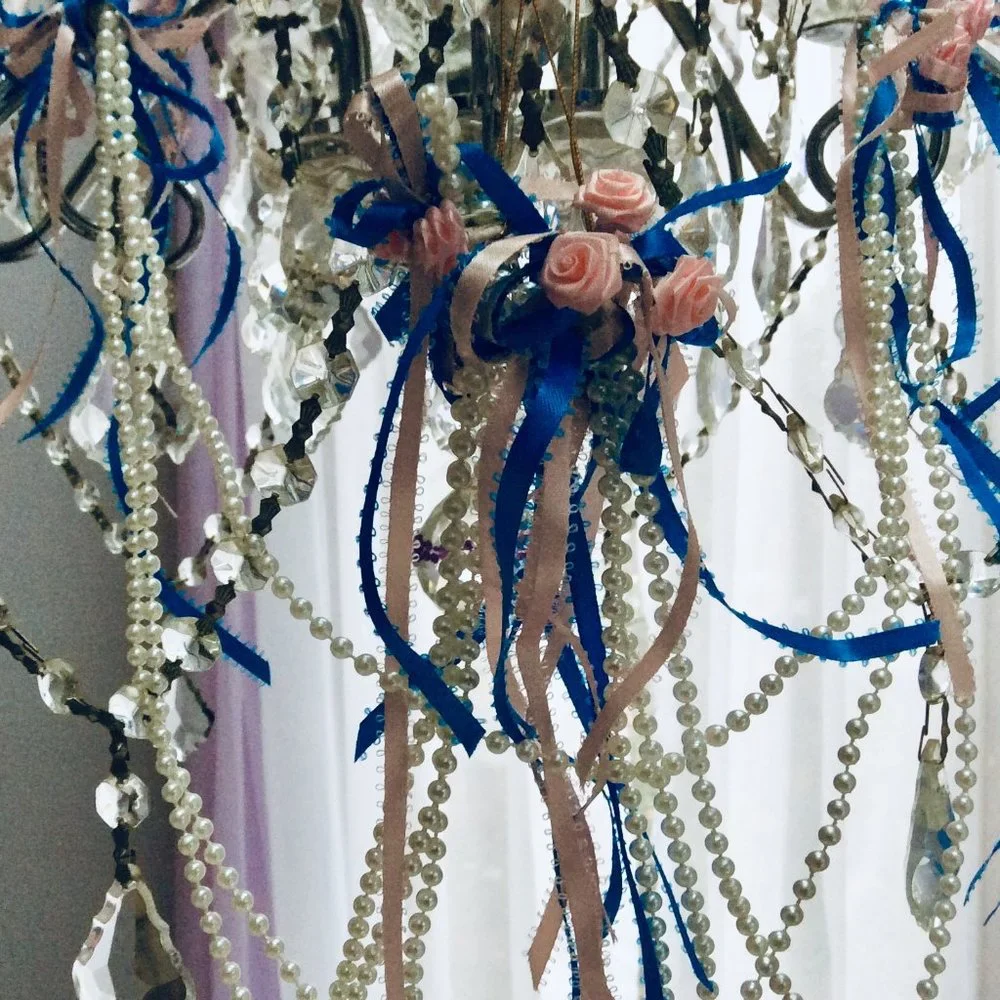 Victorian Handmade Pink Tea Rose Garlands with Handmade Angels & Pearl Garlands